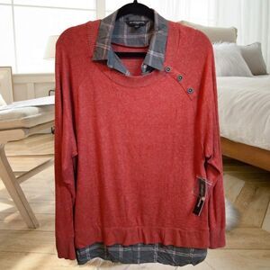 SOFT COZY CASHMERE STYLE PREPPY DARK ACADEMIA RUSTIC BURNT RED COLLARD SWEATER